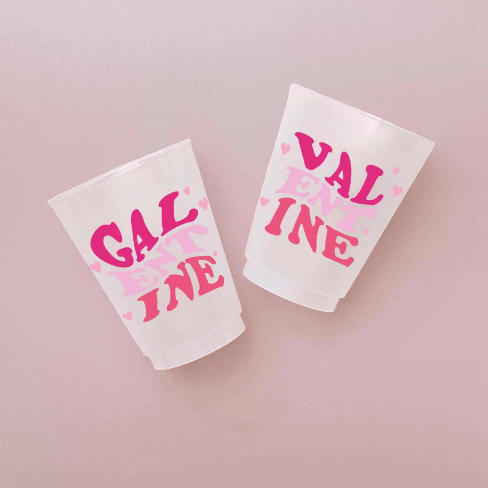 Frosted cup pack with Valentine Galentine words