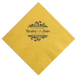Surround your celebration's highlights with the Floral Frame Anniversary Napkin, where lush foliage bursts into a bold frame. This stunning design lends a flourish to any cherished gathering, beautifully cradling your personalized details.