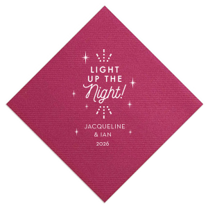 The ever-popular Plum Cocktail Napkin with Shiny 18 Kt Gold Foil has a Light the Night graphic and is good for use in Wedding, Words, Anniversary themed parties and are a must-have for your next event—whatever the celebration!