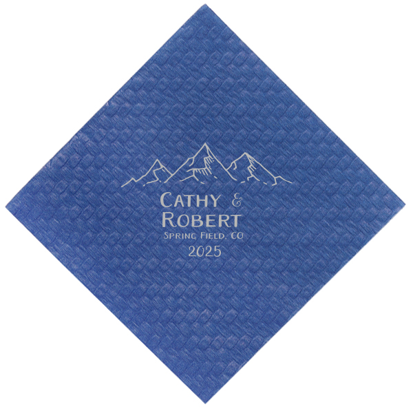 The ever-popular Ivory Borderless Cocktail Napkin with Satin French Blue Foil has a Mountain Range graphic and is good for use in Adventure, Outdoors themed parties and can't be beat. Showcase your style in every detail of your party's theme!