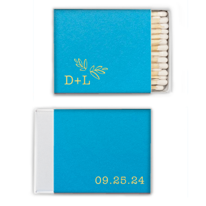Spark warmth with the Leaf Accent Wedding Match, featuring whimsical hand-drawn leaves for a whimsical botanical touch. Simple initials and the special date adorn this charming matchbox, perfect for sweetening the ambiance of your enchanting wedding day.