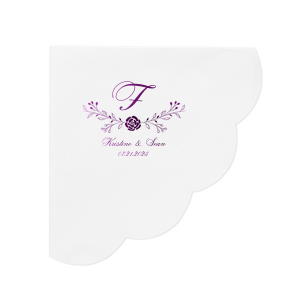 Custom Pastel Pink Linen Like Cocktail Napkin with Shiny Amethyst Foil has a Floral Vine graphic and is good for use in Wedding and Garden Party themed parties and will add that special attention to detail that cannot be overlooked.