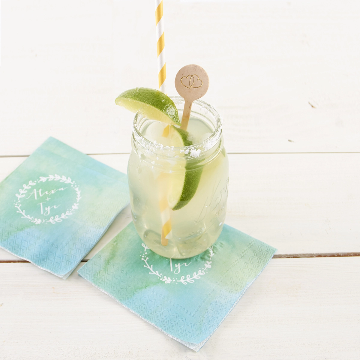 fresh margaritas with personalized watercolor napkins