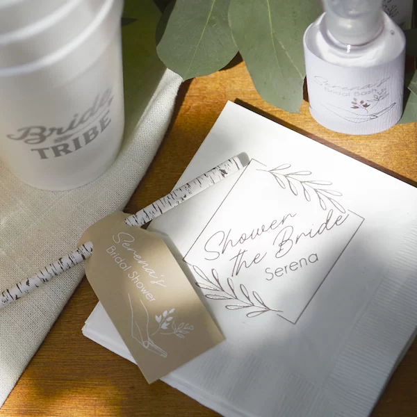 Party Napkin with straw and cup for Bridal Shower