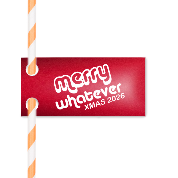 Our custom Glitter Cherry Red Double Point Straw Tag with Matte White Foil has a Merry Whatever graphic and is good for use in Christmas, Holiday, Words themed parties and will impress guests like no other. Make this party unforgettable.