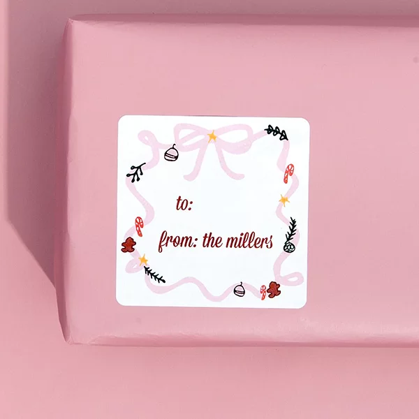 Gift label on a pink package