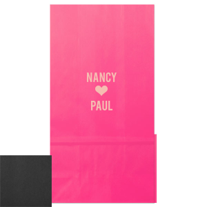 Celebrate a union with the Heart-Linked Names Gift Bag, a charming token for guests. This design boldly features a couple's names in all caps, intimately linked by a solid heart, symbolizing their love. The straightforward yet profound design is a perfect memento for guests to remember the special day by. Simple, elegant, and full of meaning, this bag is ideal for distributing wedding favors or treats.