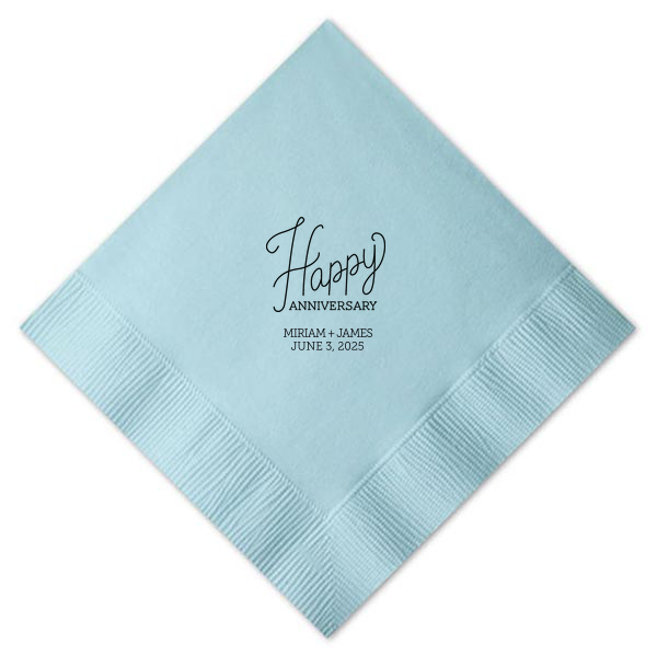 Personalize this cursive Happy Anniversary graphic for a gorgeous detail on your bar or dessert table. Stick with the Powder Blue and Matte Black or choose colors to match your theme. Add your names and wedding date for a personal touch. 