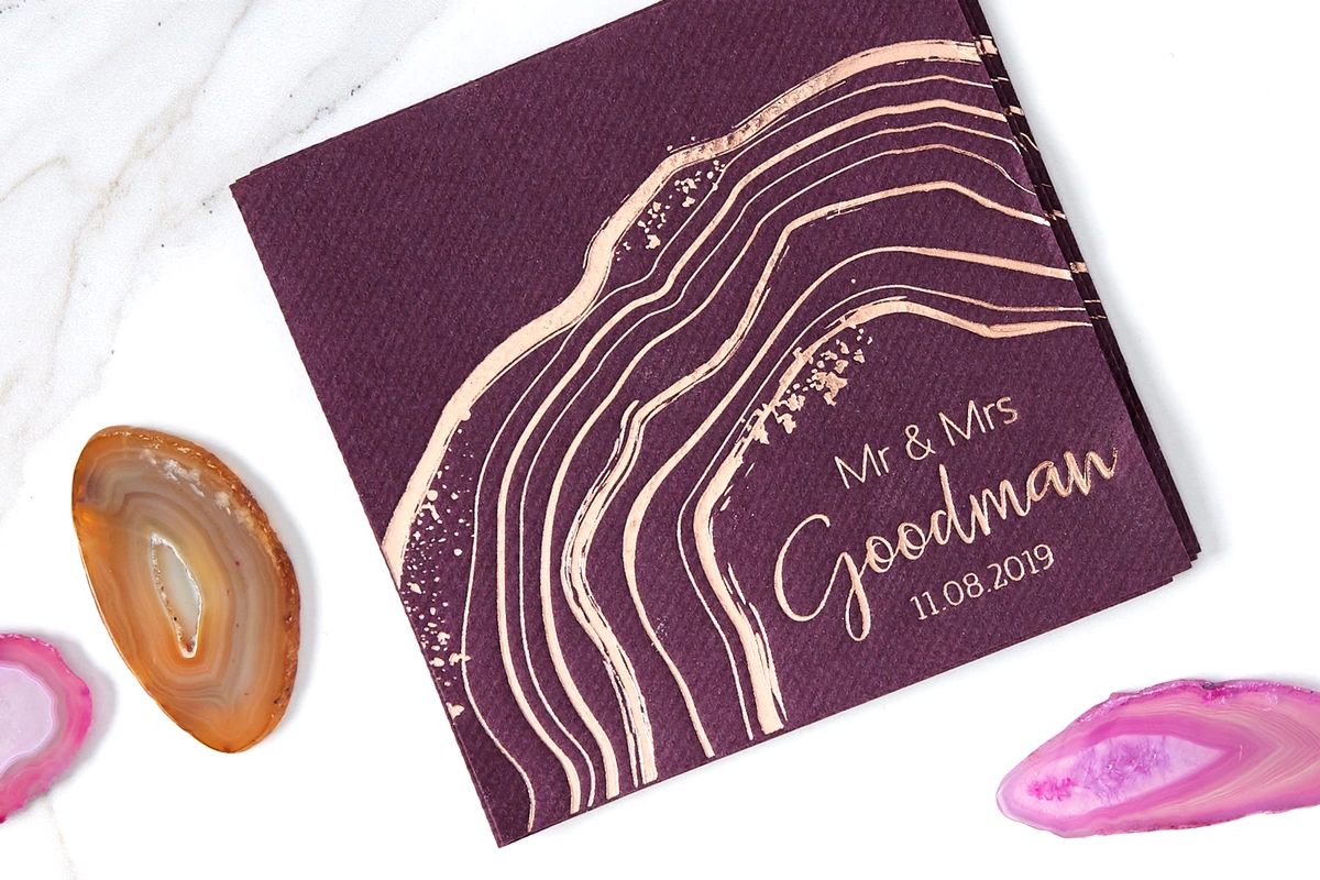 vibrant Geode Glam personalized wedding napkins