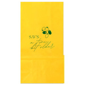 Create a lasting memento with the A Tini Bit Older Birthday Bag. Featuring customizable text in your choice of foil stamp and paper colors, the cheeky gift bag makes for a perfect sending home guests with treats and party favors.