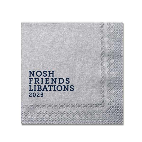 Invite delight with Nosh Napkins, the quintessential companion for laid-back gatherings. With "Nosh, Friends, Libations" delightfully stacked, these napkins set the stage for light bites and lively banter. Add a personal touch and watch casual get-togethers transform into cherished memories. Let's enjoy a nosh with style!