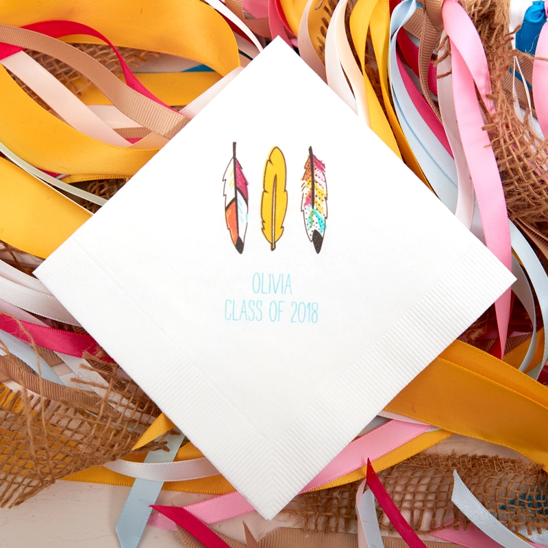 full color custom printed cocktail napkins for boho graduation party theme