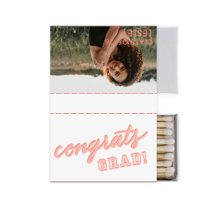 Custom White Classic Custom Photo Matchbox with Matte Poppy Ink Digital Print Colors and Matte Pastel Pink Ink Digital Print Colors has a Congrats graphic and a Congrats graphic and is good for use in Words, Hearts, Wedding themed parties and can't be beat. Showcase your style in every detail of your party's theme!