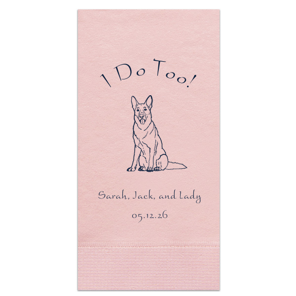 Our custom Ballet Pink Guest Hand Towel with Matte Navy Foil has a German Shepherd graphic and is good for use in Animals themed parties and is a must-have for your next event—whatever the celebration!