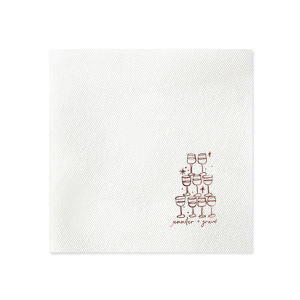 Elevate your wedding's charm with the Kitschy Cocktail Hour Pyramid Toast Napkin, where the couple's names rest below an illustrative pyramid of wine glasses—symbolizing a collective celebration of love. A whimsical yet modern detail for your special day.