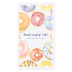 Sweeten your next special event with the Donut Mind If I Do Photo Napkin. The full color photo napkin features a plethora of colorful donuts around customizable text, making it a sweet addition to your next fun and festive party. 