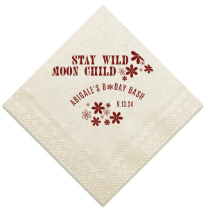 If you are planning a 70s birthday party, these custom napkins are a must. The retro style is perfect for a disco birthday party. Stay wild moon child!