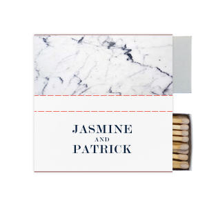 Our custom White Classic Custom Photo Matchbox with Matte Navy Ink Digital Print Colors and Matte Slate Gray Ink Digital Print Colors can be customized to complement every last detail of your party.