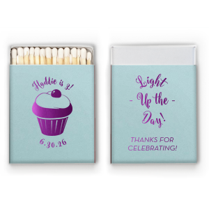 Spark birthday bliss with the Birthday Cupcake Celebration Matchbox, where a cherry-topped cupcake tempts the taste buds. Above and below, the guest of honor's details sweeten the deal, and the back's lively 'Light Up the Day!' is pure icing on the cake.