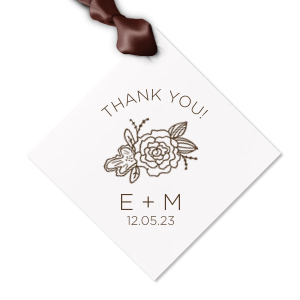 Tie party favors with this cute custom gift tag for a personalized thank you! Combined with your initials and wedding date, the Peony graphic, Mint paper and Copper foil will be excellent finishing touches to your greenery themed bridal shower, engagement party or wedding.