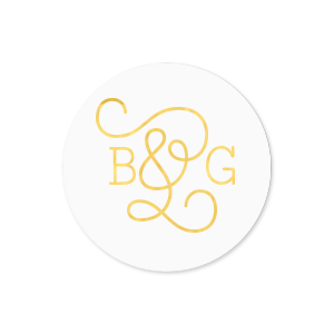 Our custom White Small Round Label with Shiny 18 Kt Gold Label Print Colors will impress guests like no other. Make this party unforgettable.