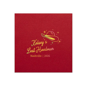 Giddy up for one last hoedown with the Cowgirl Bachelorette Napkin! Dazzle your guests with the sleek and fun design with customizable text to best match your special event's vibes. Peruse our wide variety of colors and styles to make the perfect choice for bachelorette parties, birthdays, house warming and much more!