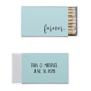 Kindle an eternal flame with the Forever Script Match, where 'forever' flows in an endless swirl of script, punctuated by a definitive period. The couple's names and date on the reverse affirm the everlasting promise of the day.