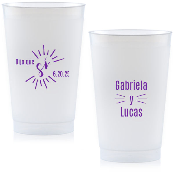 "Cheers to love with the Dijo Que Sí Cup , where 'Sí' beams brightly, symbolizing joyful affirmation. 'Y' artistically unites the couple's names, each side radiating with the warmth and vibrancy of a love celebrated in any language."