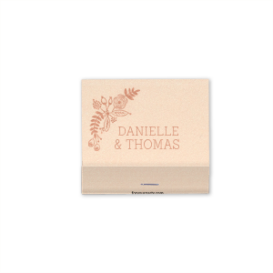 Set the scene for island fun with the Tropical Celebration Match, where vibrant foliage frames the couple's names. Flip for a custom message that whisks guests away to paradise, one striking spark at a time.