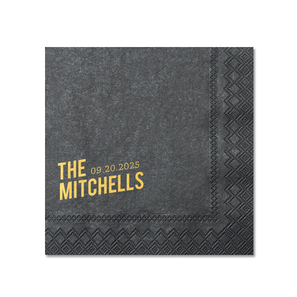 This minimal napkin is perfect for a wedding or entertaining at home. Include your family event and date. 