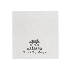 Add a touch of charm to your home with the Whimsy Home Sketch Napkin, featuring a hand-drawn house graphic above your name in a playful script. Perfect for housewarmings or as a delightful addition to your everyday table setting.
Looking to have a sketch made of a specific home?  Email us a picture of the house at customerservice@foryourparty.com and we will reply with a quote for our design services.