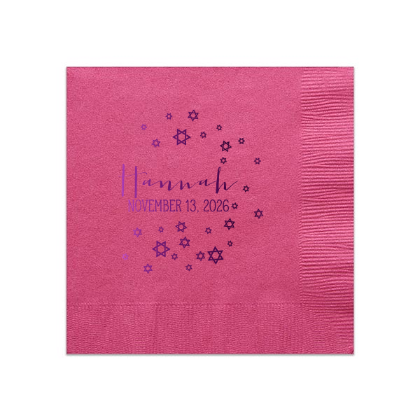 ForYourParty's elegant Fuchsia Cocktail Napkin with Shiny Amethyst Foil has a Star of David Frame graphic and is good for use in Jewish Symbols, Halloween, Frames themed parties and couldn't be more perfect. It's time to show off your impeccable taste.