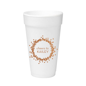 Brimming with excitement, the Confetti Cheers Frame Foam Cup captures the joy of any celebration. The overflowing confetti frame and spirited “cheers to” message make this design a fun and enthusiastic choice for honoring your special someone