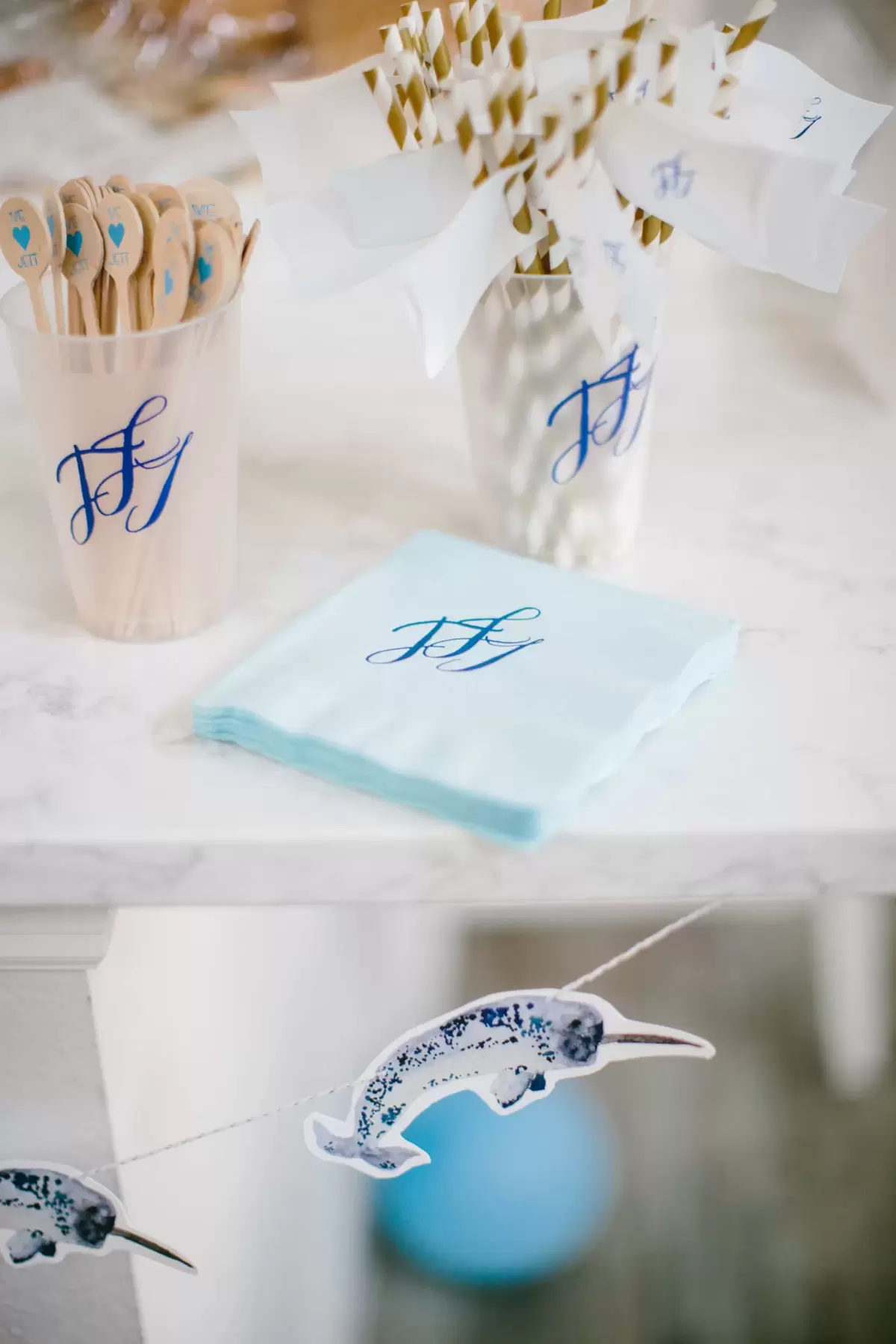 baby shower monogram personalized cocktail napkins and baby shower cups