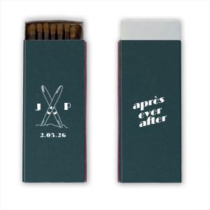 Light up the fireplace or candles and set the mood right with the Après Ever After Matchbox. Add a personal touch to customize the design to your liking, making a great gift or memento to share memories. 
