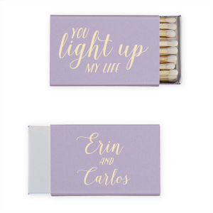 Ignite a spark of romance with the Light Up My Life Script Match, where the heartfelt lyrics 'You Light Up My Life' adorn the front. On the back, the couple's names are elegantly scripted, symbolizing the light they bring to each other's lives.