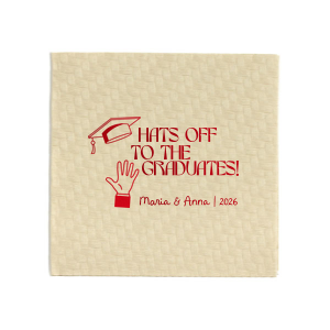 Applaud the new graduate with the Hats Off Graduation Cheer Napkin, emblazoned with a celebratory hand tossing a graduation cap and the phrase "Hats off to the graduate," personalized with the graduate's name and year. A perfect addition to any graduation festivity.
