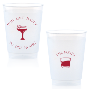 Extend the joy with the Why Limit Happy Hour Cup, perfect for wedding cocktail hours or home entertainment, personalized with your family name. Emblazoned with "Why limit happy to one hour?" and a delightful cocktail graphic, it invites guests to savor every moment.