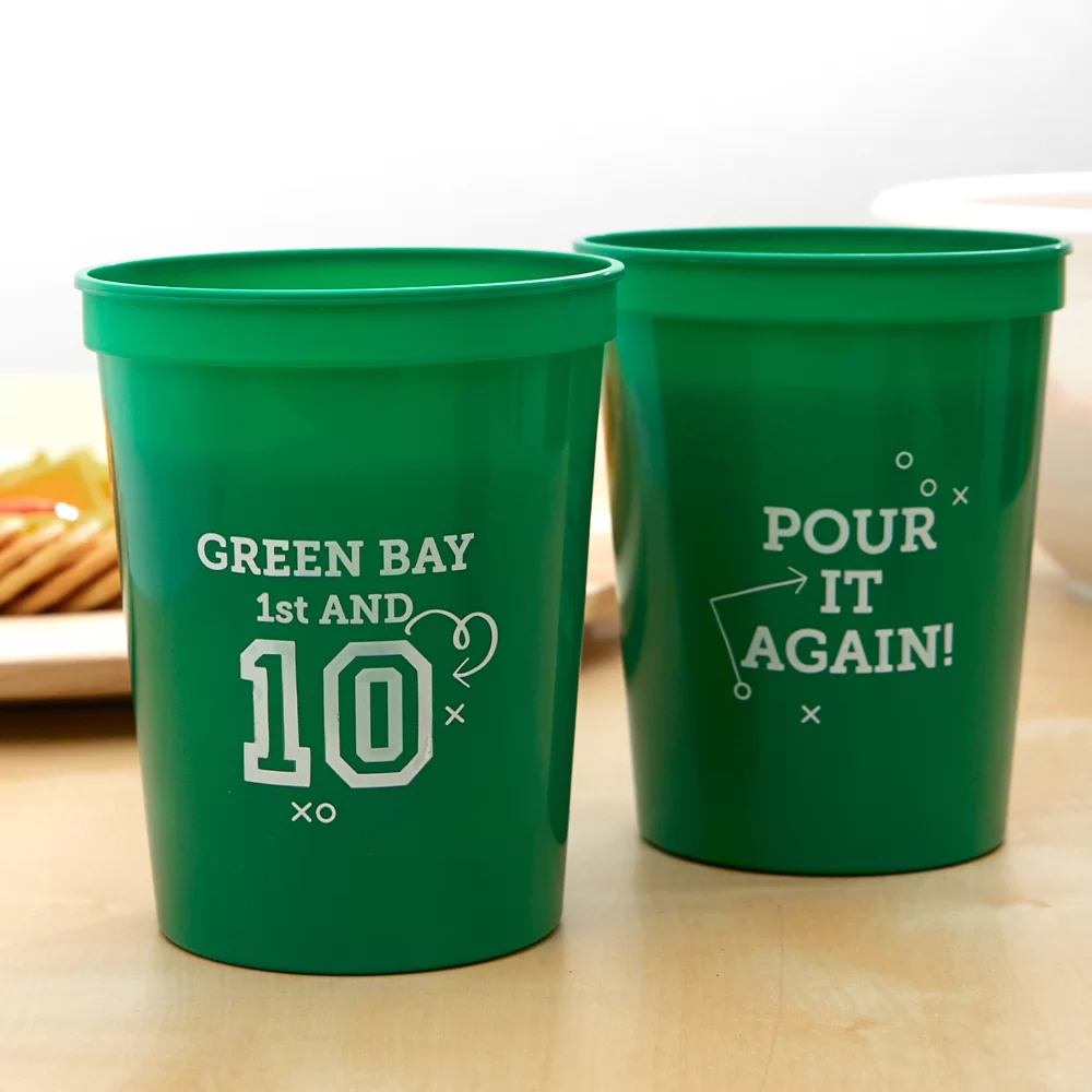 first and 10 pour it again football stadium cups