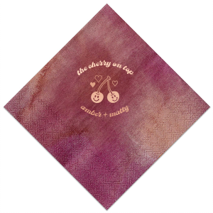 Your next event is sure to be special with the Cherry On Top Napkin! The cute and stylish napkin features a cheery pair of cherries and is customizable in a variety of styles and colors to best match your lovely function. 