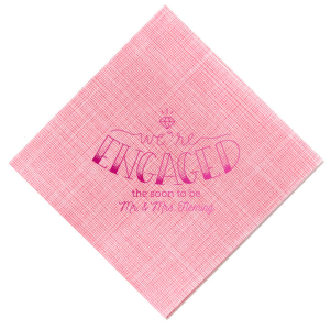 ForYourParty's chic Fuchsia Cocktail Napkin with Shiny Green Tea Foil has a Engaged 2 graphic and is good for use in Words, Wedding themed parties and couldn't be more perfect. It's time to show off your impeccable taste.
