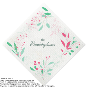 Celebrate new growth with the Spring Leaves Full Color Napkin. The full color photo napkin features an ink printed design of newly budding leaves and flowers, symbolizing new beginnings and growth. Customize the text to make a perfect dinnerware for your next engagement, wedding or other special party event.