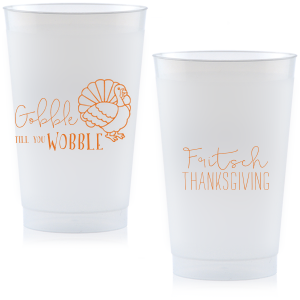 The ever-popular Matte Tangerine Ink 16 oz Frost Flex Cup with Matte Tangerine Ink Print Color has a Live Turkey graphic and is good for use in Holiday, Thanksgiving themed parties and can't be beat. Showcase your style in every detail of your party's theme!