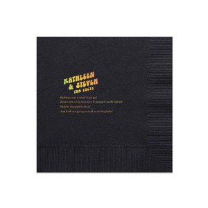 Custom Black Cocktail Napkin with *Shiny Holographic Gold Foil will add that special attention to detail that cannot be overlooked.