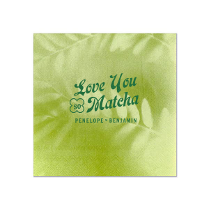 Customize this cocktail napkin for your wedding or engagement party! Perfect for the matcha lovers, you can personalize this modern napkin with the couple's name. 