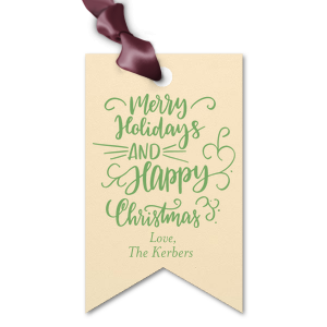 Our custom Poptone Teal/Peacock Arch Gift Tag with Shiny Green Tea Foil has a Merry Holidays graphic and is good for use in Christmas and Holiday themed parties and gift giving and will add that special attention to detail that cannot be overlooked.