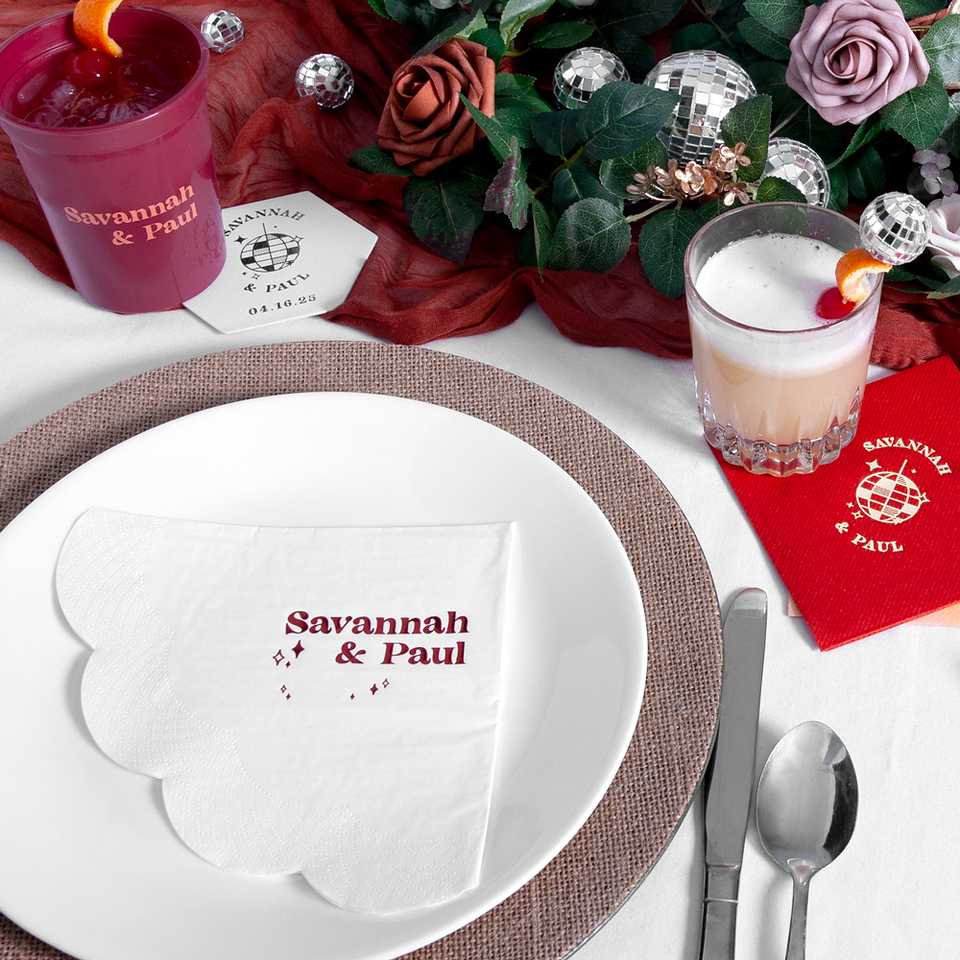 Retro Wedding Stars and Names Napkin