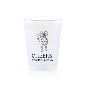 Invite man's best friend to your wedding with the Golden Retriever Wedding Cup. Featuring an adorable picture of a golden retriever, you can personalize this cup with the couple's names for a wedding. 