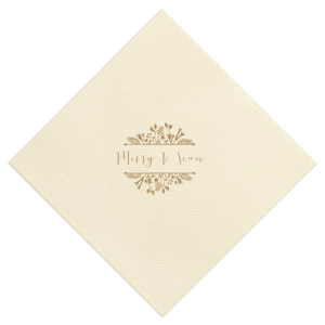 ForYourParty's elegant Cream Linen Like Cocktail Napkin with Shiny 18 Kt Gold Foil has a Floral Frame 1 graphic and is good for use in Floral themed parties and will look fabulous with your unique touch. Your guests will agree!