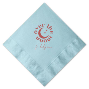 Personalize a celestial baby shower napkin! Featuring a star an moon graphic, you can customize this baby shower napkin with the name of the baby. 